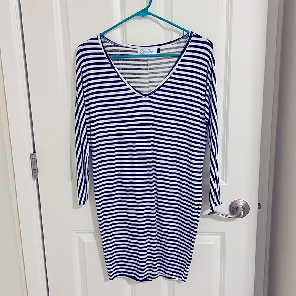 AVA SKY fighting eel navy stripe tunic dress